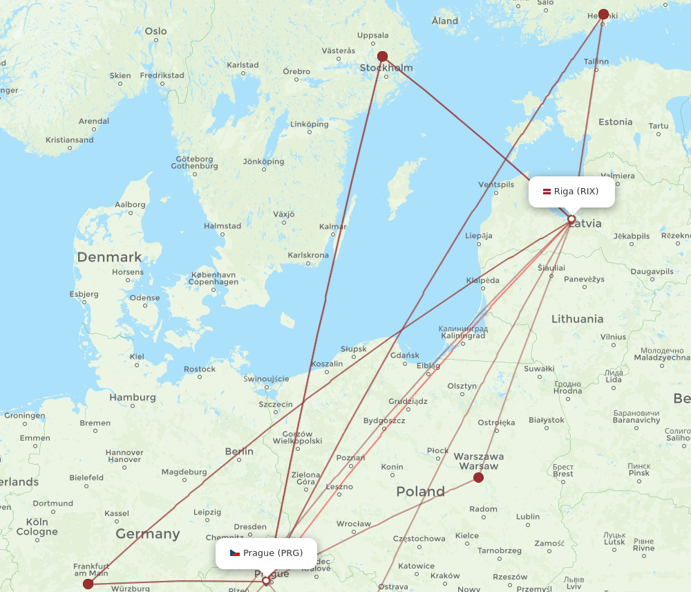 PRG-RIX flight routes