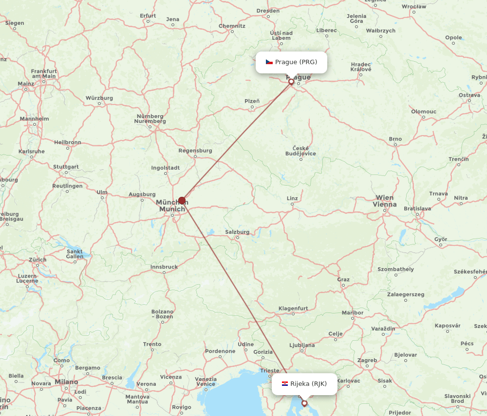 PRG-RJK flight routes