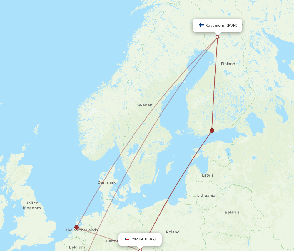 PRG to RVN flights and routes map