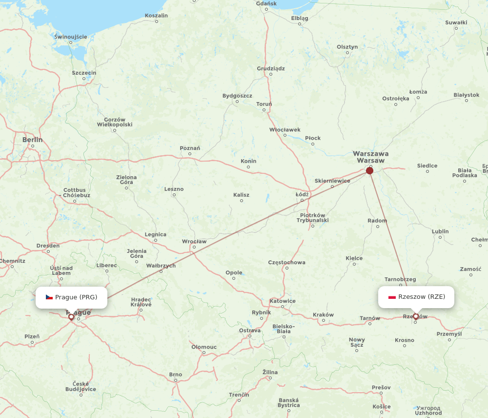 PRG to RZE flights and routes map