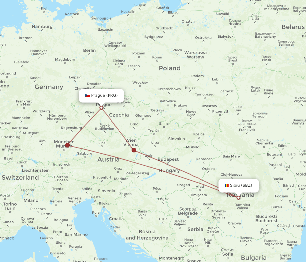 PRG-SBZ flight routes