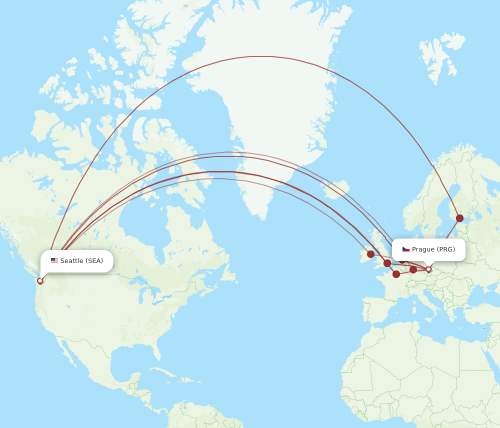 PRG-SEA flight routes