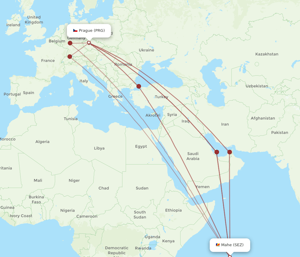 PRG-SEZ flight routes