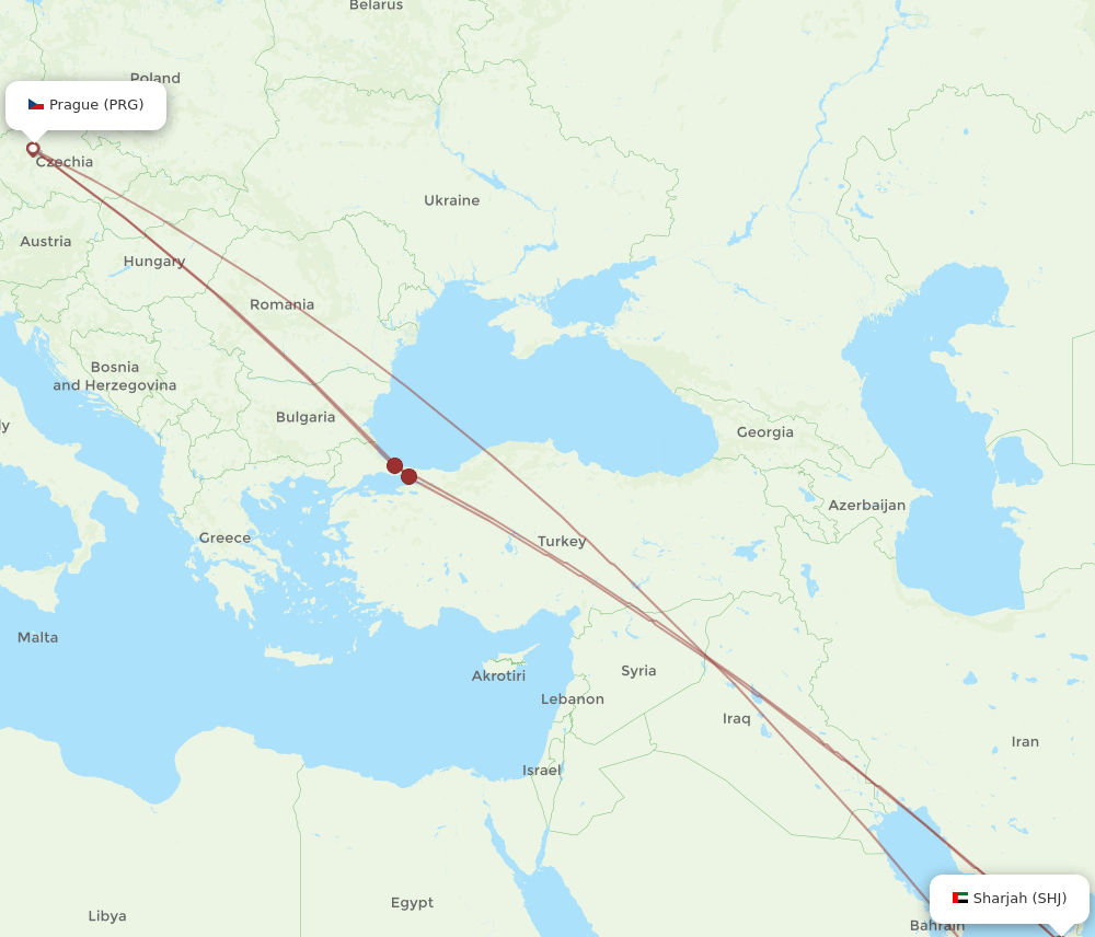 PRG-SHJ flight routes