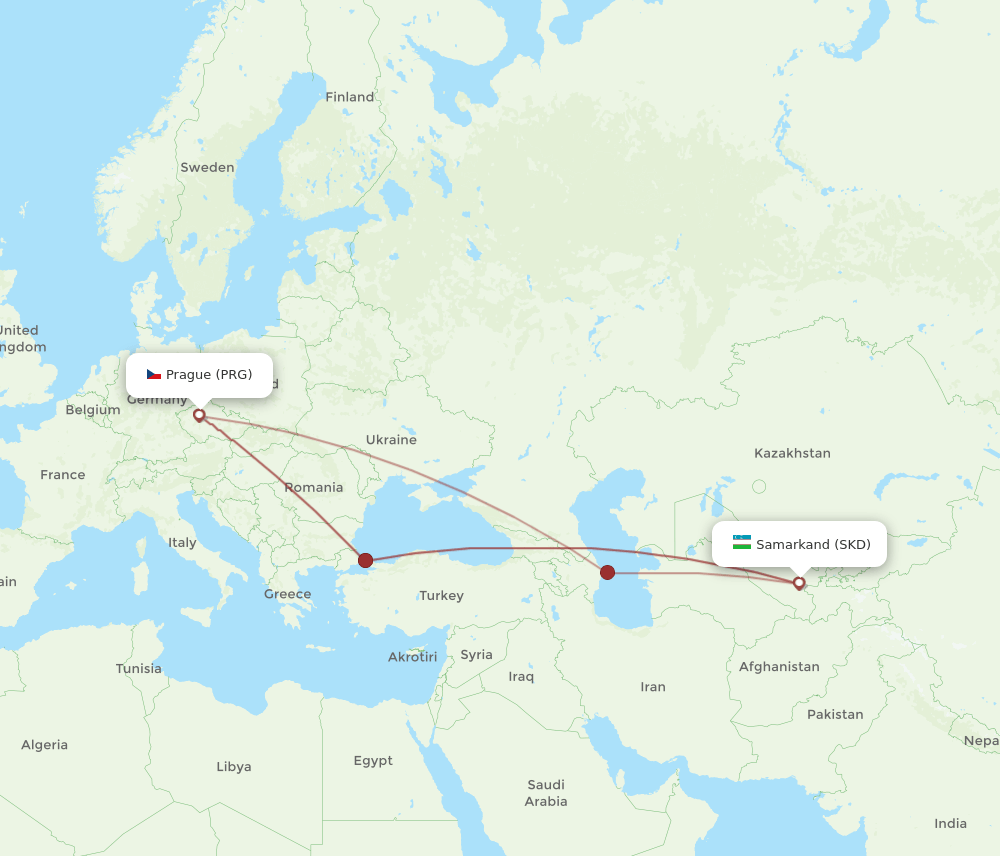 PRG-SKD flight routes