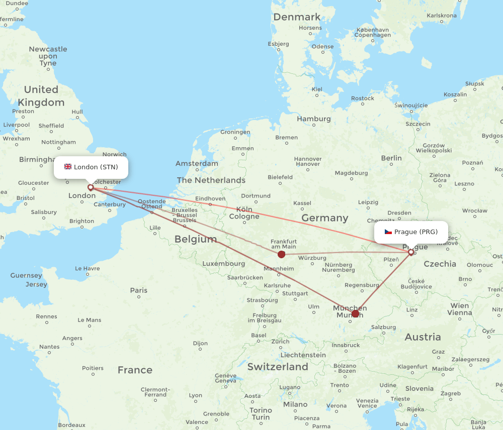 PRG to STN flights and routes map