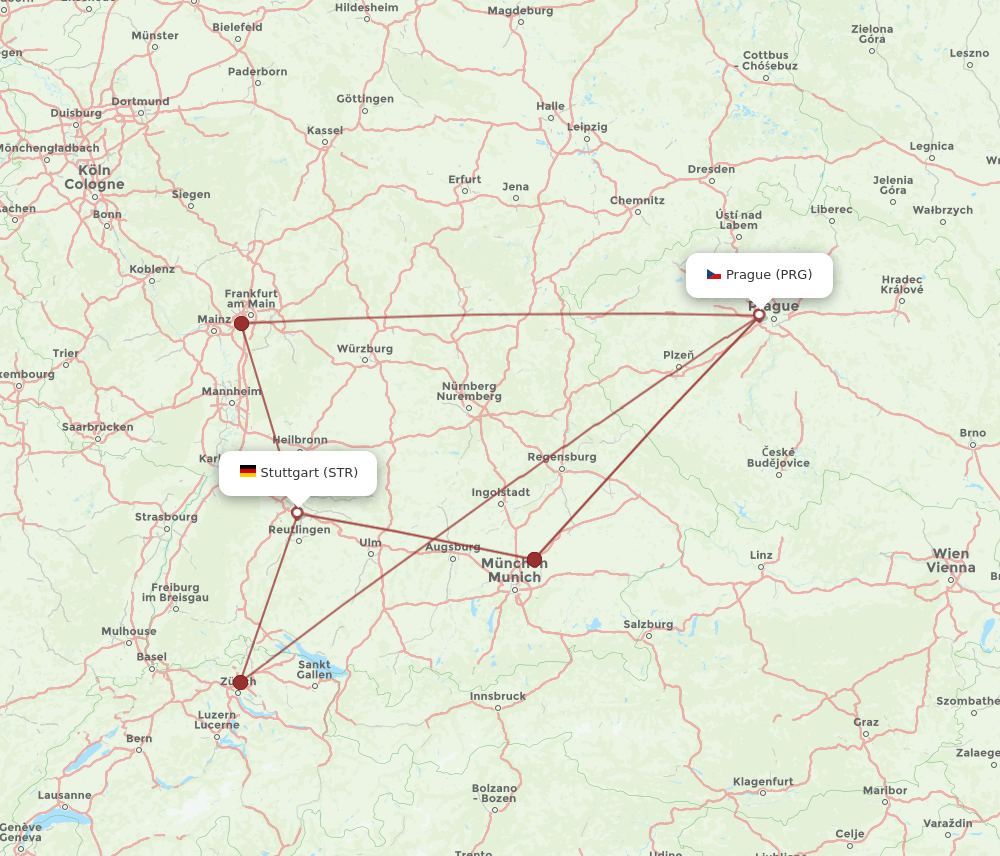 PRG-STR flight routes