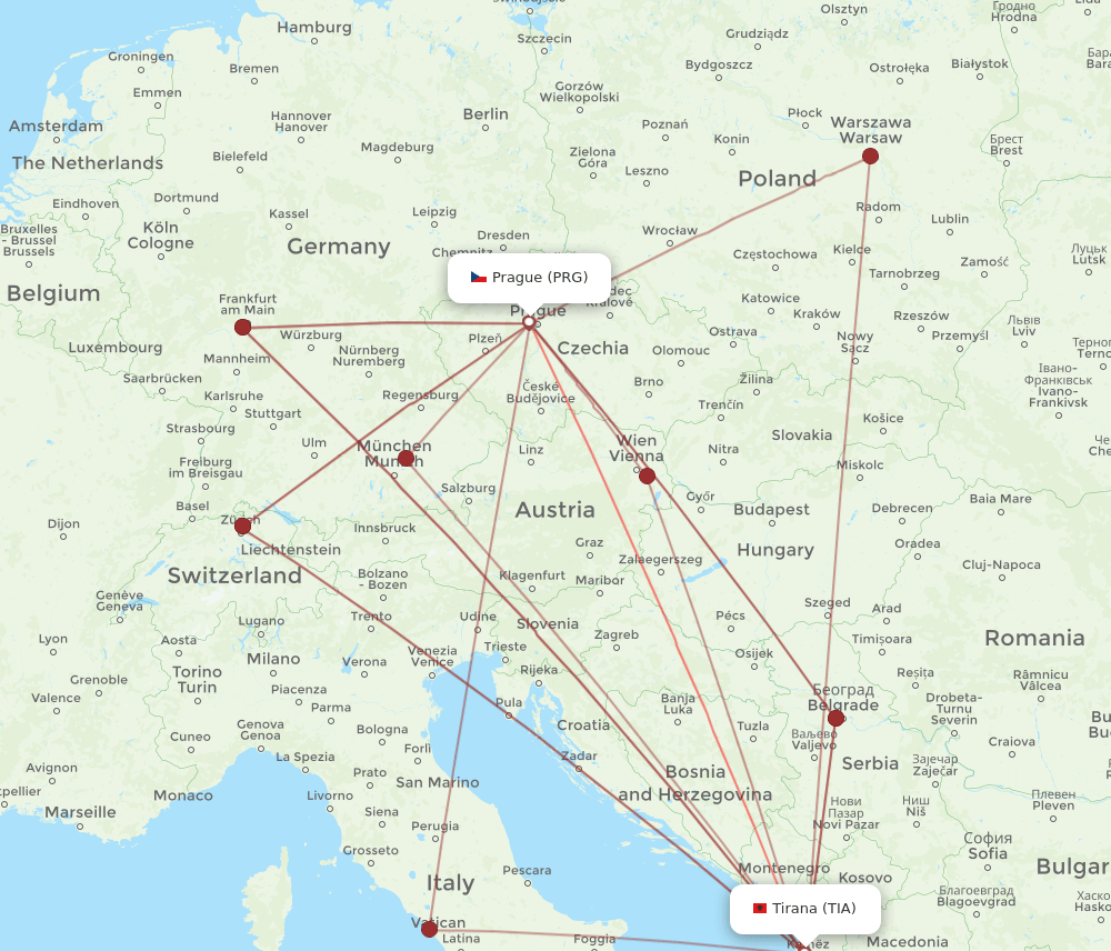 PRG-TIA flight routes