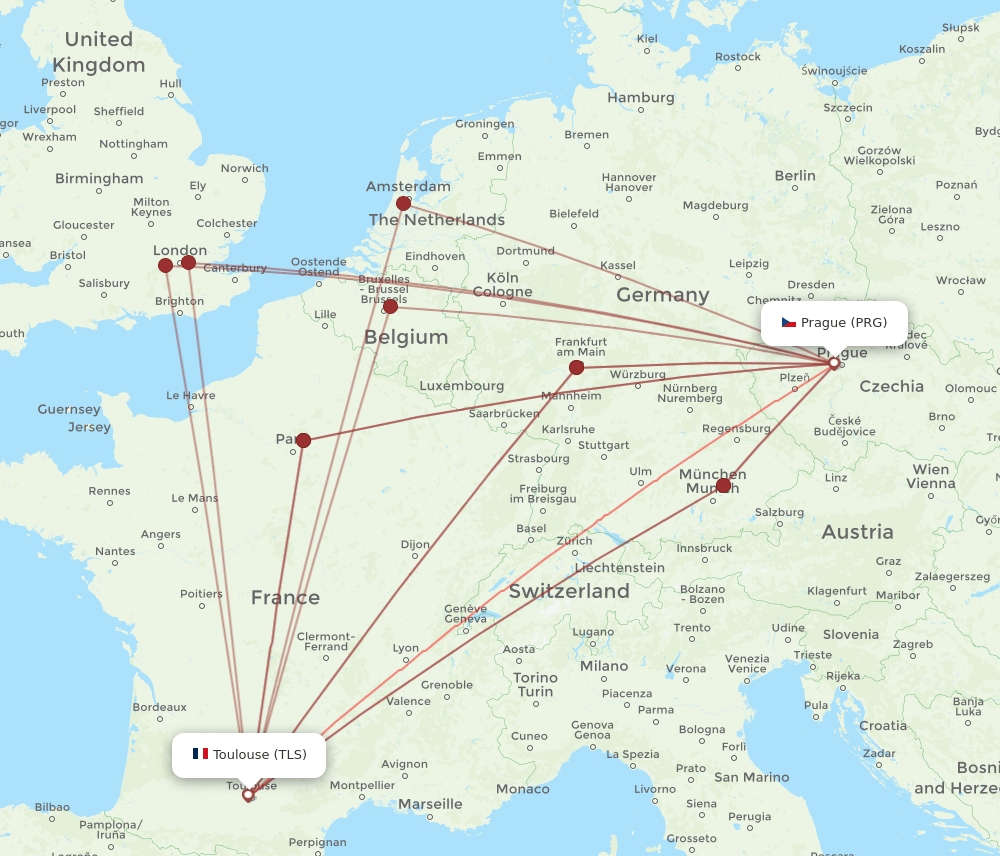 PRG-TLS flight routes