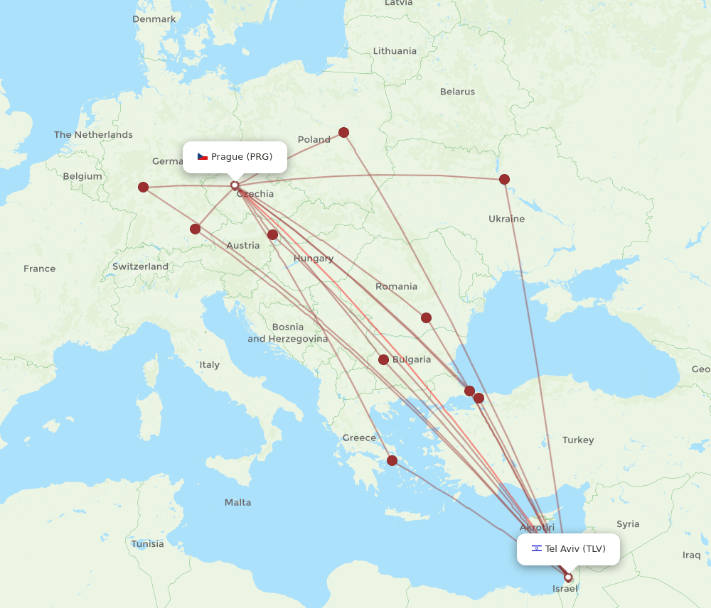 PRG to TLV flights and routes map