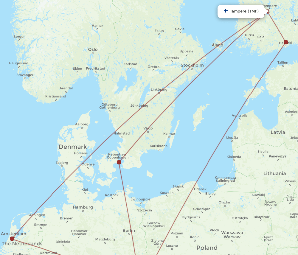 PRG to TMP flights and routes map