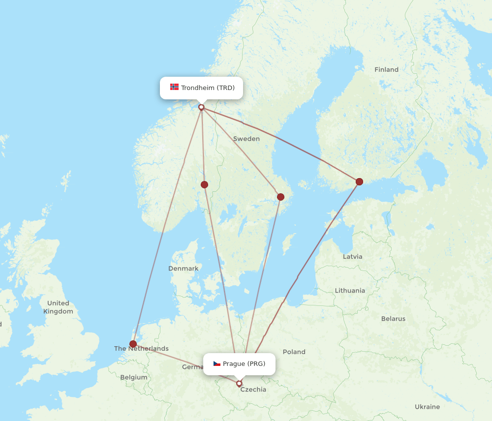 PRG to TRD flights and routes map