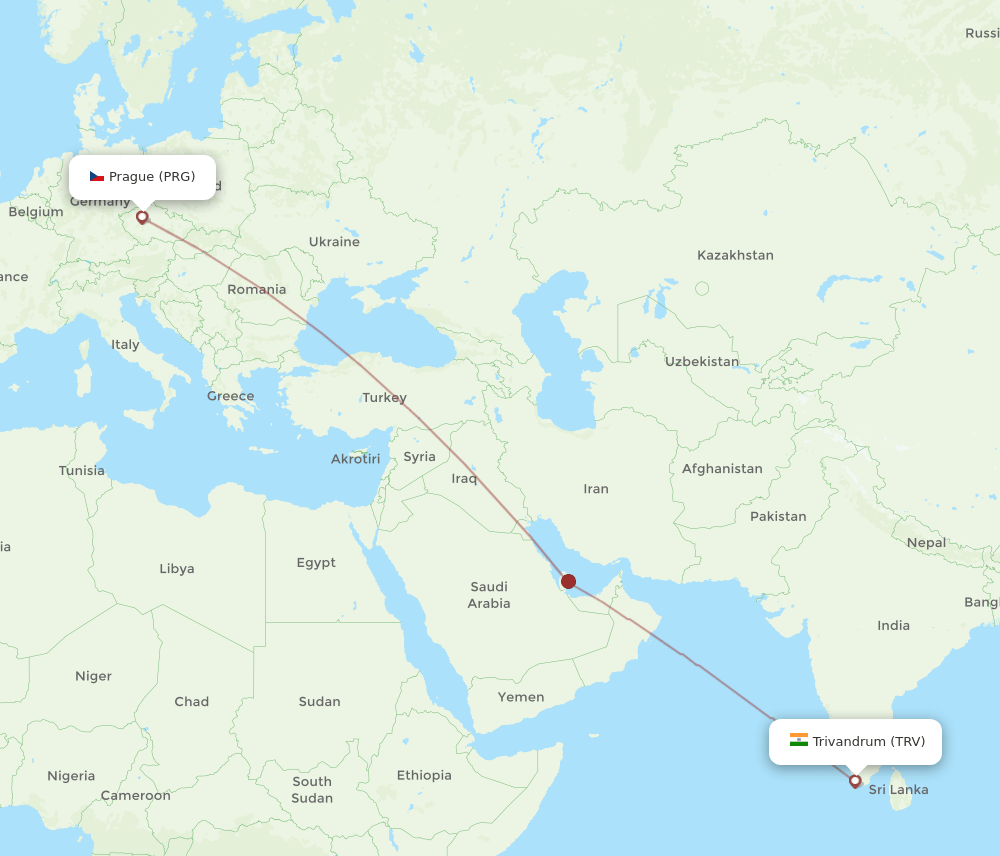 PRG-TRV flight routes