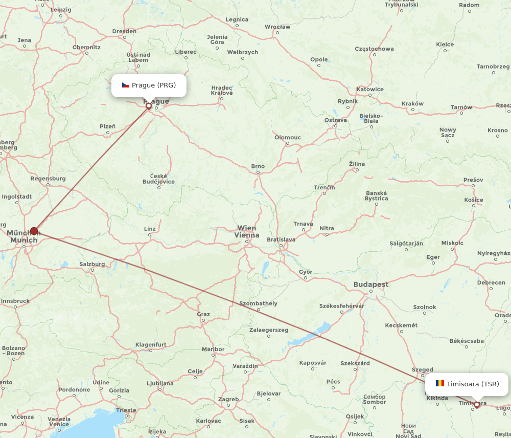 PRG-TSR flight routes
