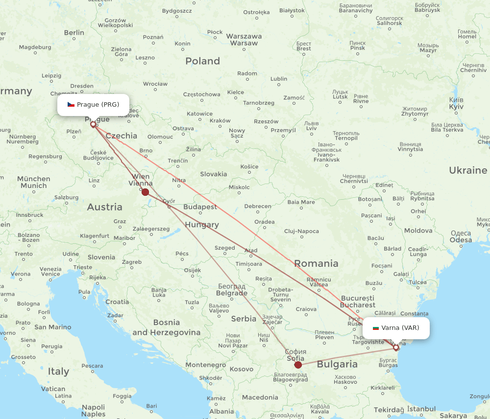 PRG to VAR flights and routes map