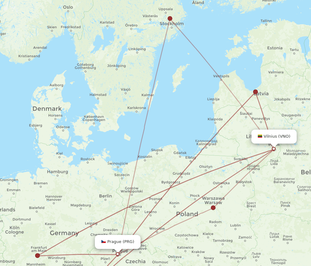 PRG-VNO flight routes
