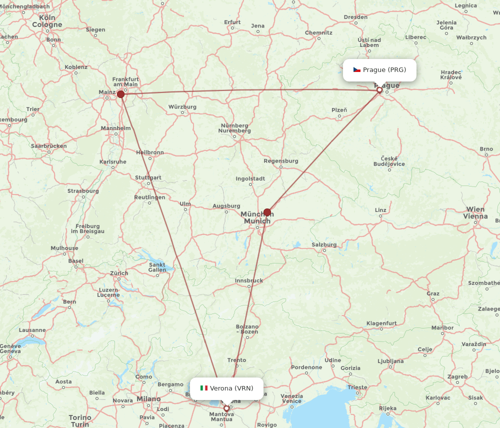 PRG-VRN flight routes