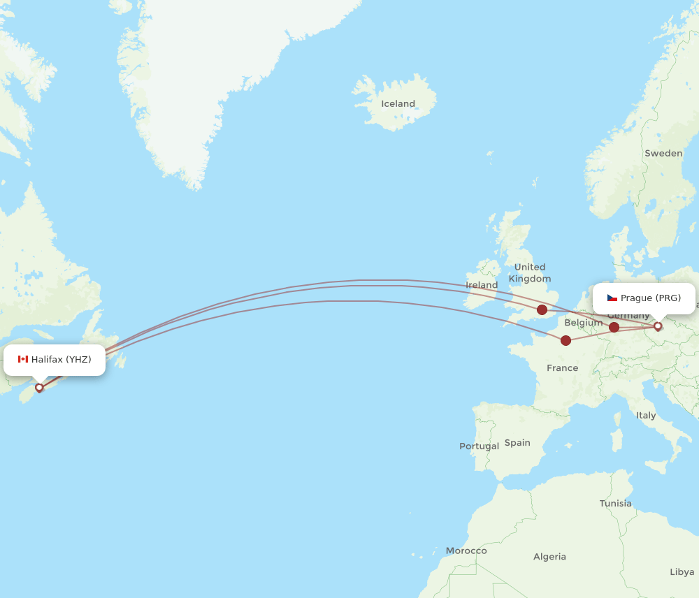 PRG-YHZ flight routes