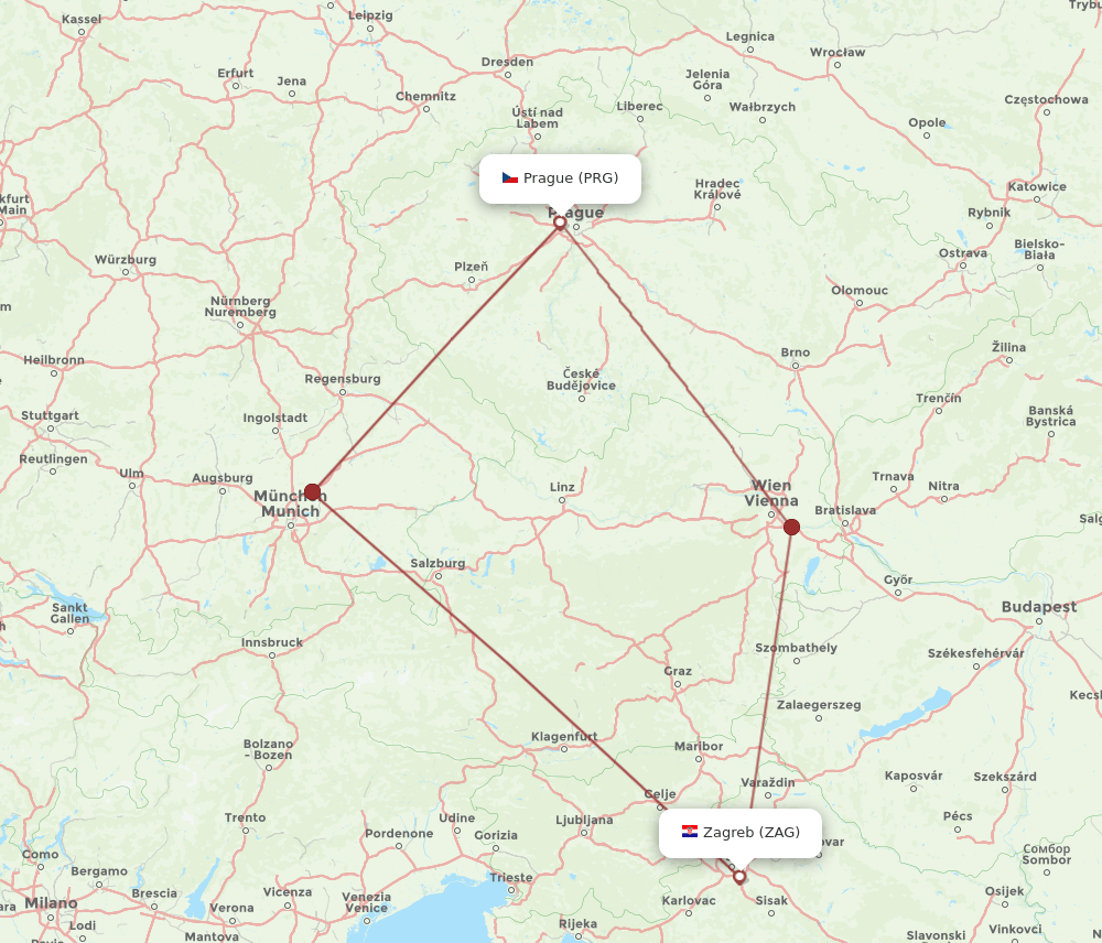 PRG-ZAG flight routes