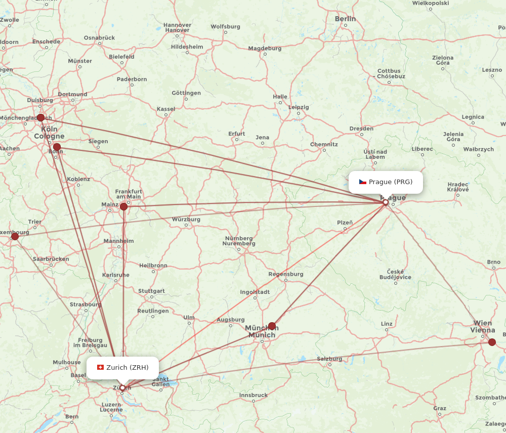 PRG to ZRH flights and routes map