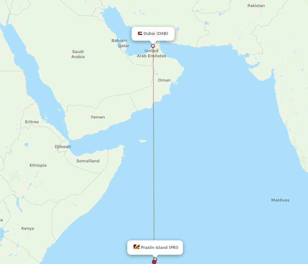 PRI-DXB flight routes