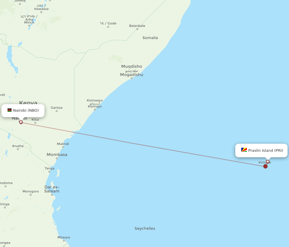 PRI-NBO flight routes