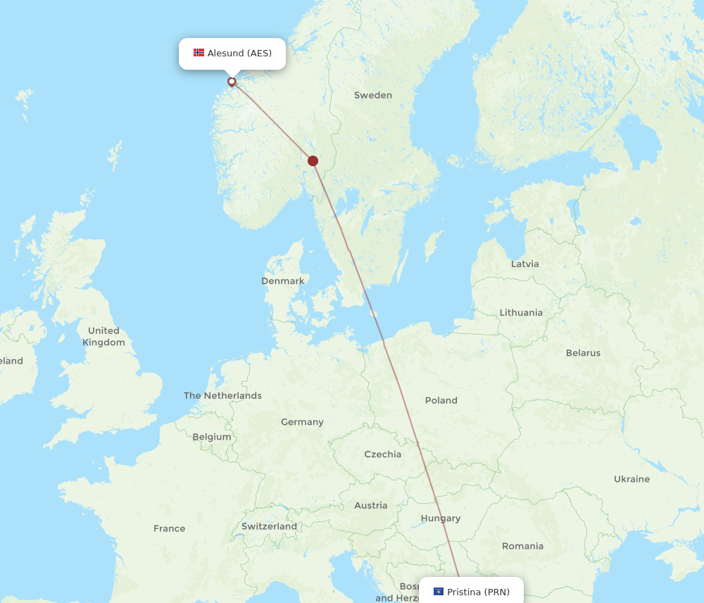 PRN-AES flight routes