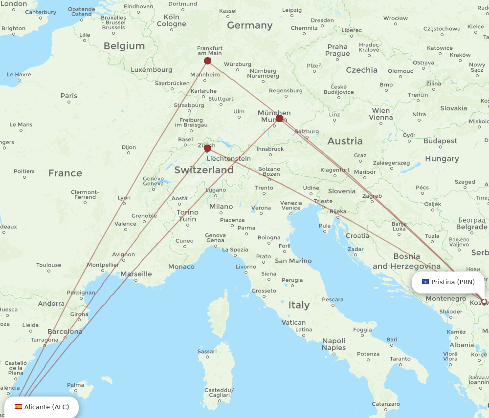 PRN-ALC flight routes