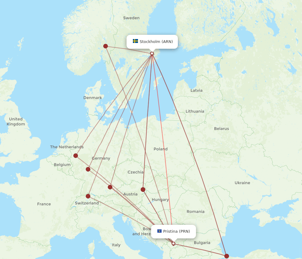 PRN-ARN flight routes