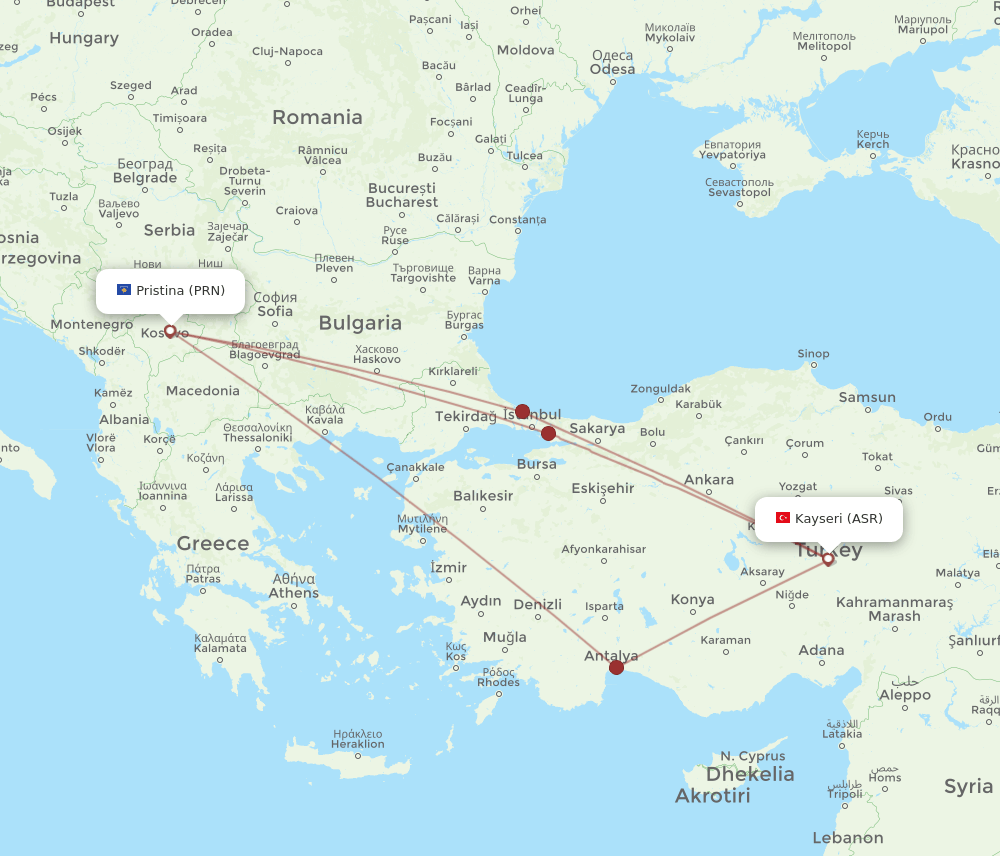 PRN to ASR flights and routes map