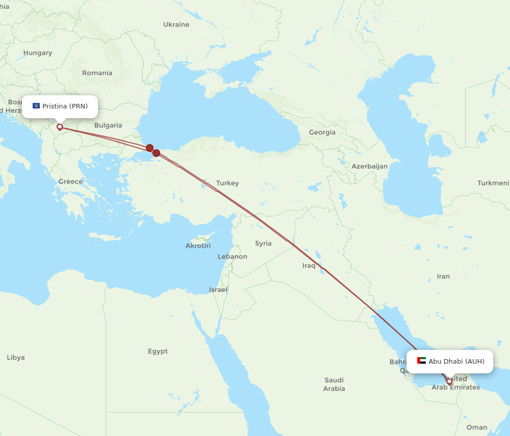 PRN-AUH flight routes