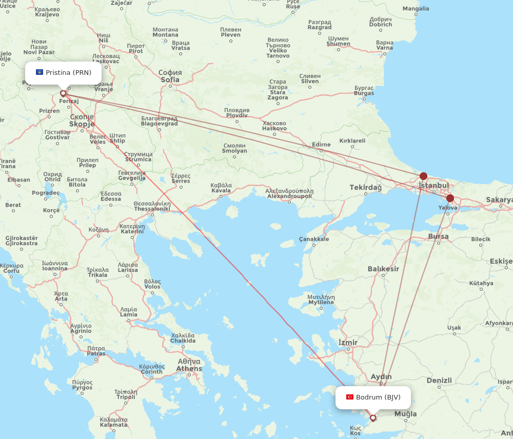 PRN-BJV flight routes