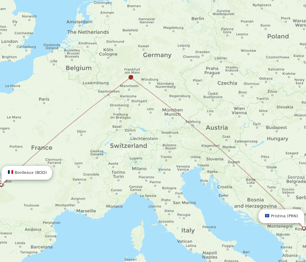 PRN-BOD flight routes