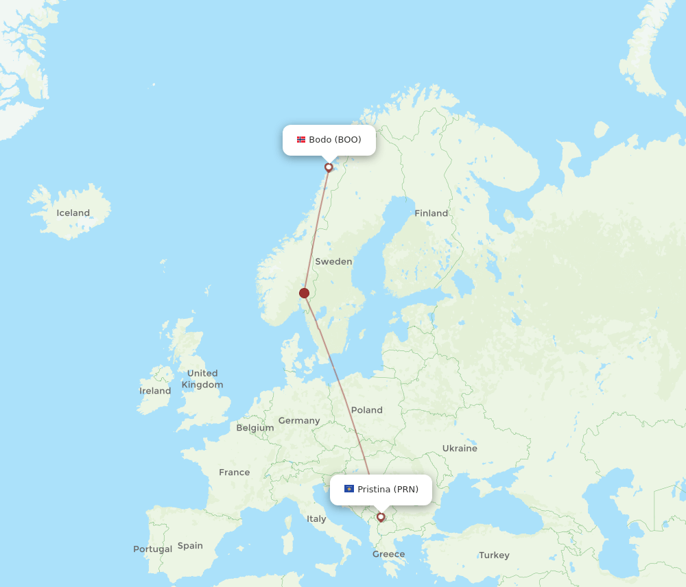 PRN-BOO flight routes