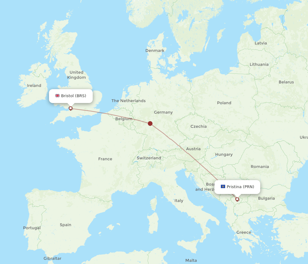 PRN-BRS flight routes