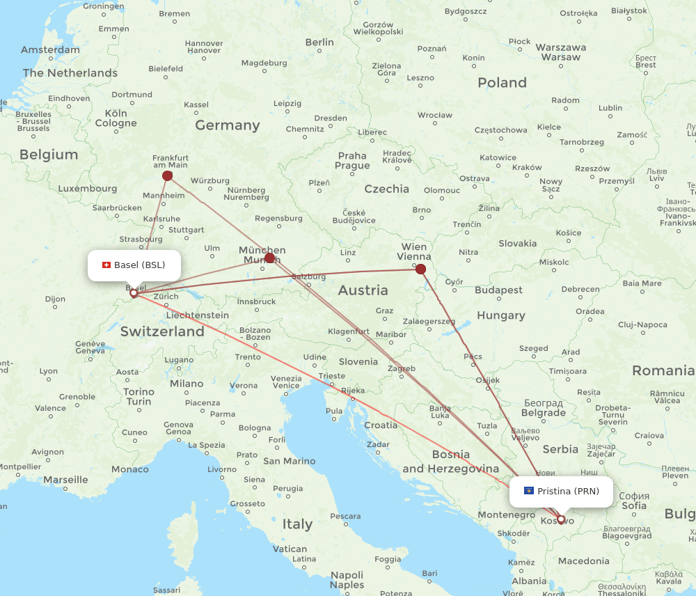 PRN-BSL flight routes