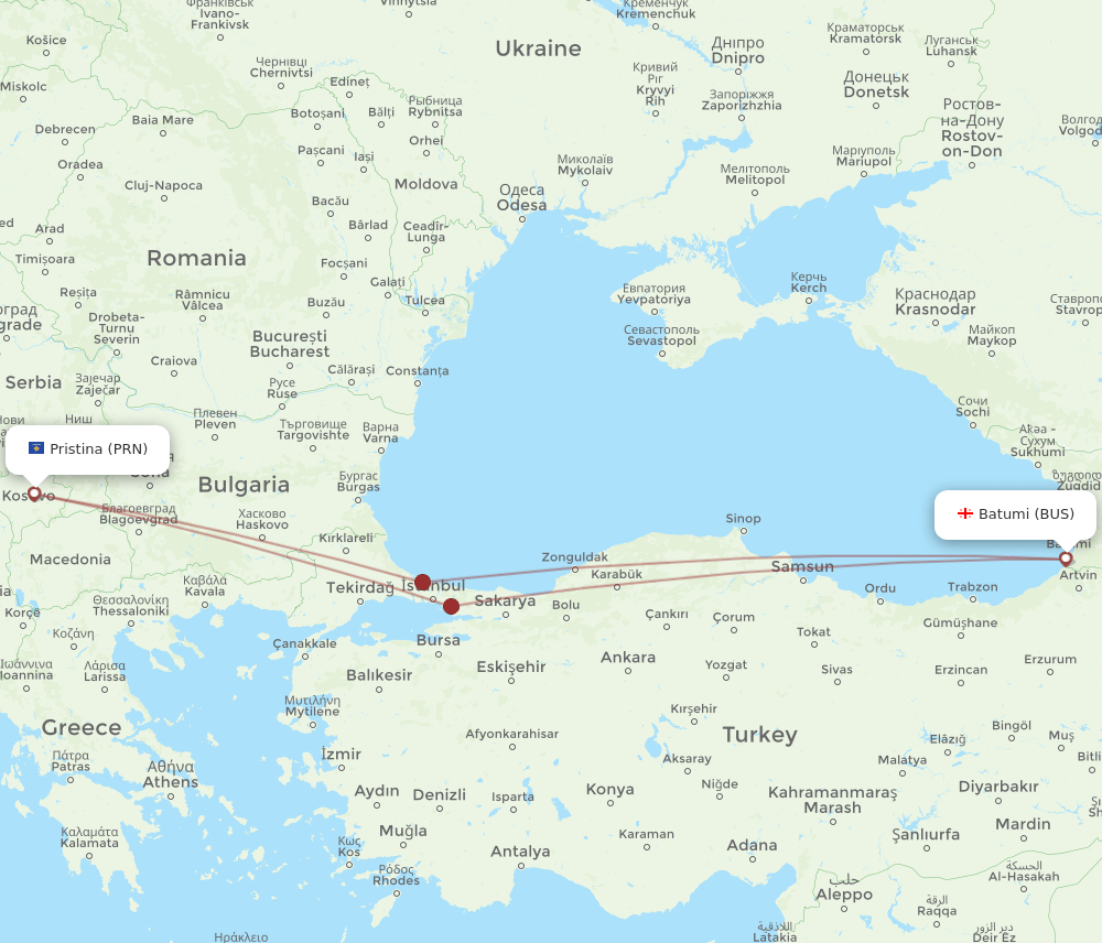 PRN-BUS flight routes
