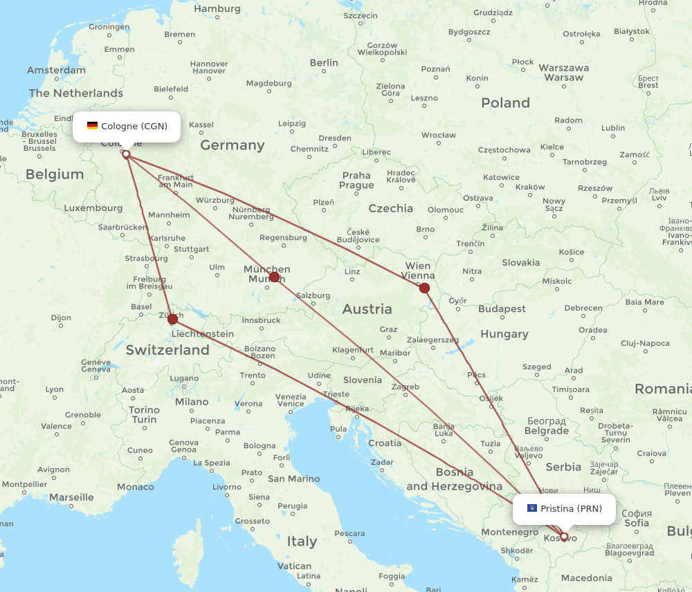 PRN-CGN flight routes
