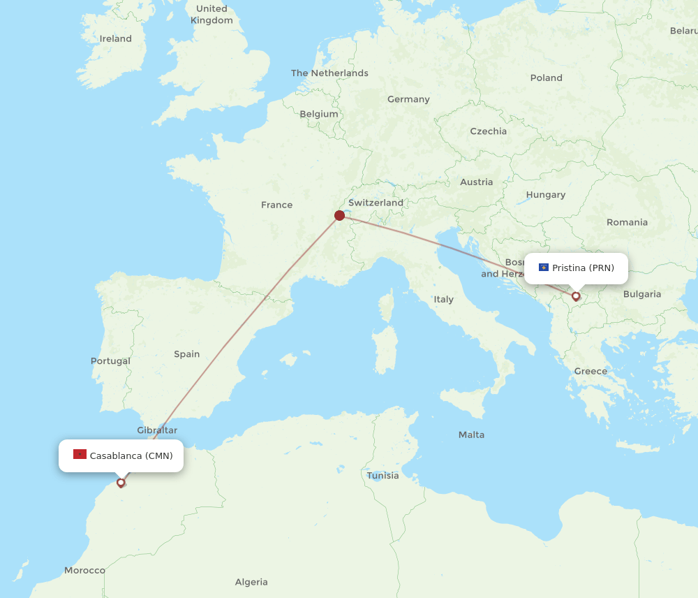 PRN-CMN flight routes