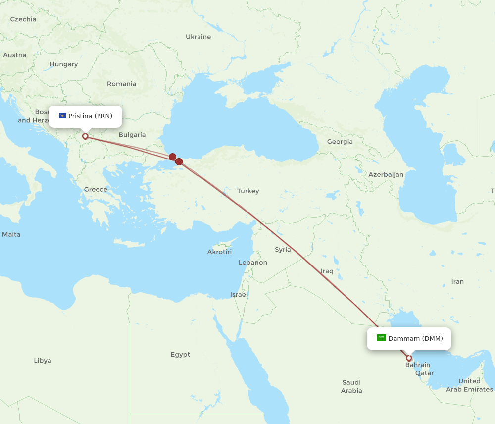 PRN-DMM flight routes