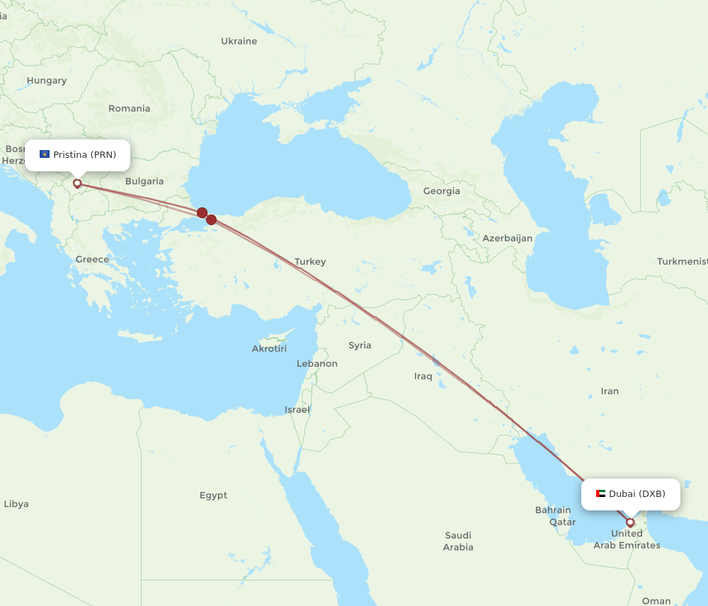 PRN-DXB flight routes