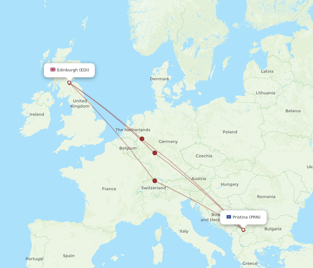 PRN-EDI flight routes