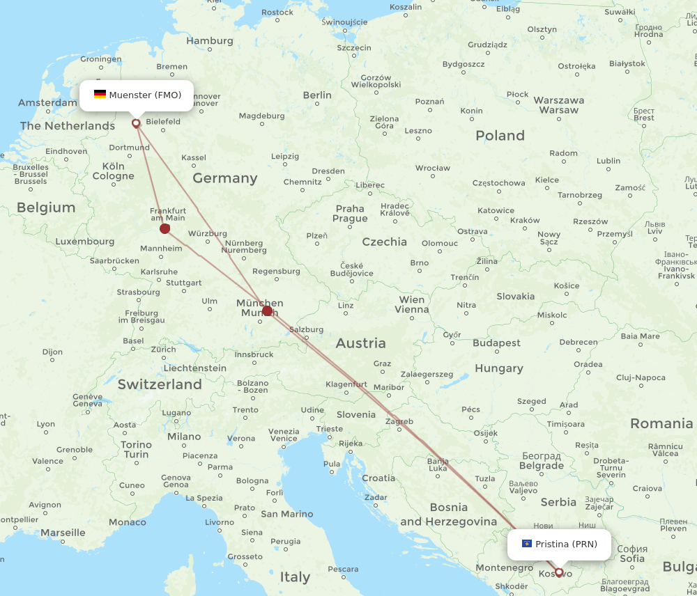 PRN-FMO flight routes