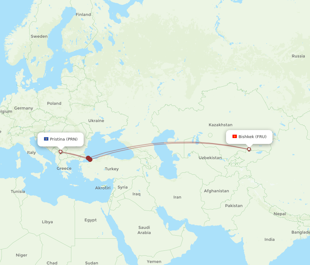 PRN to FRU flights and routes map