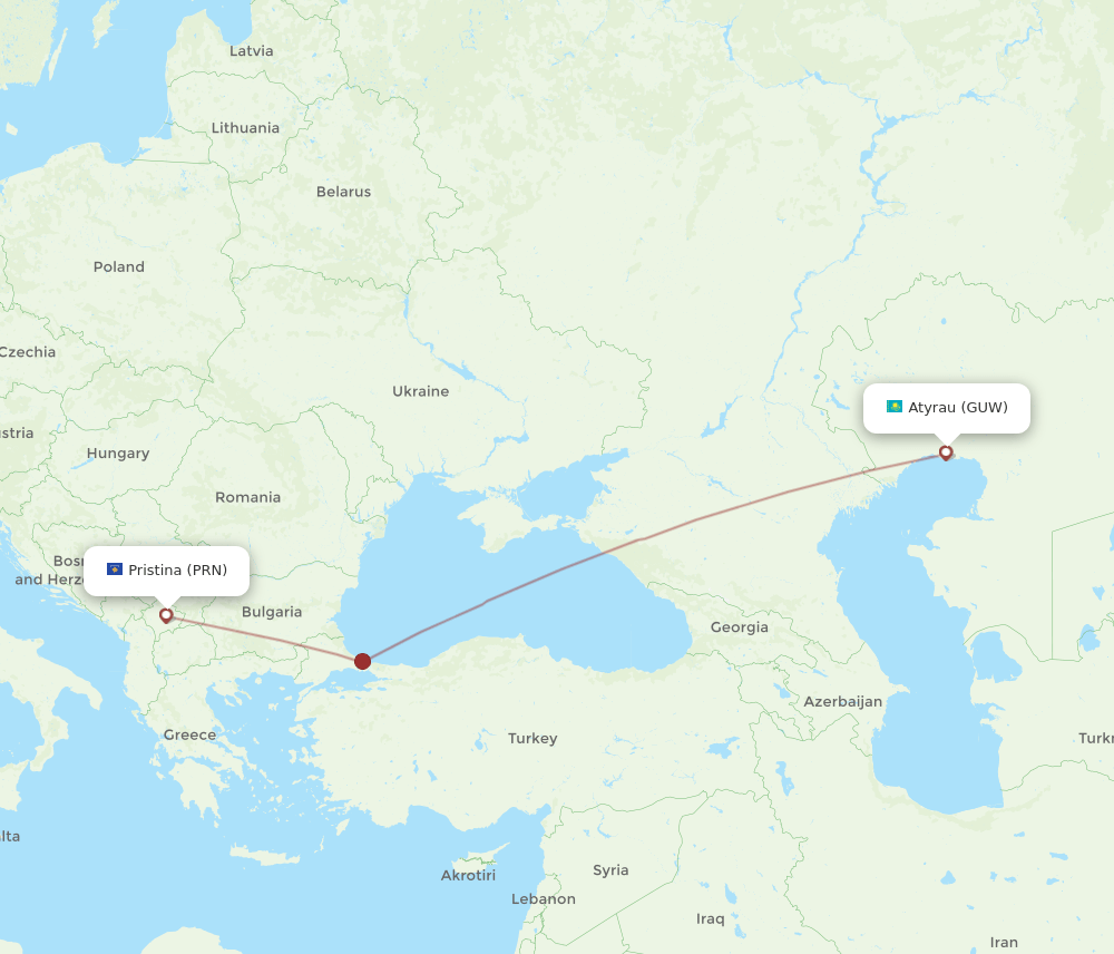 PRN-GUW flight routes