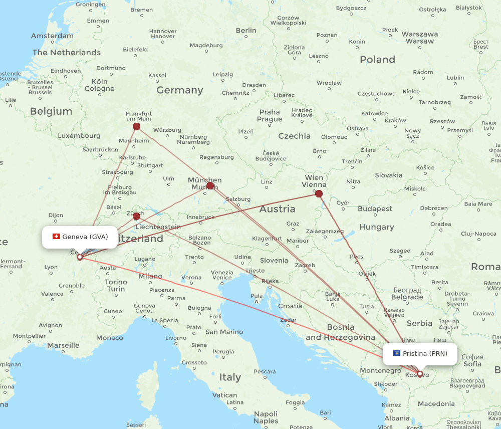 PRN-GVA flight routes