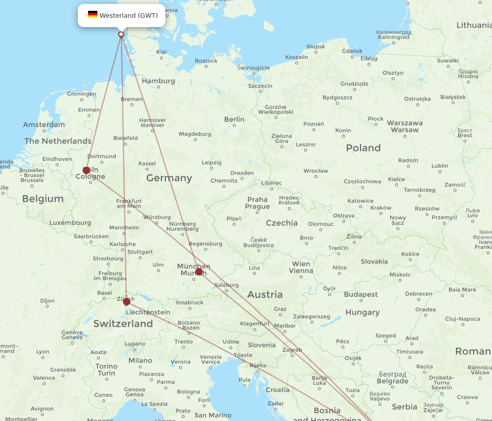 PRN-GWT flight routes