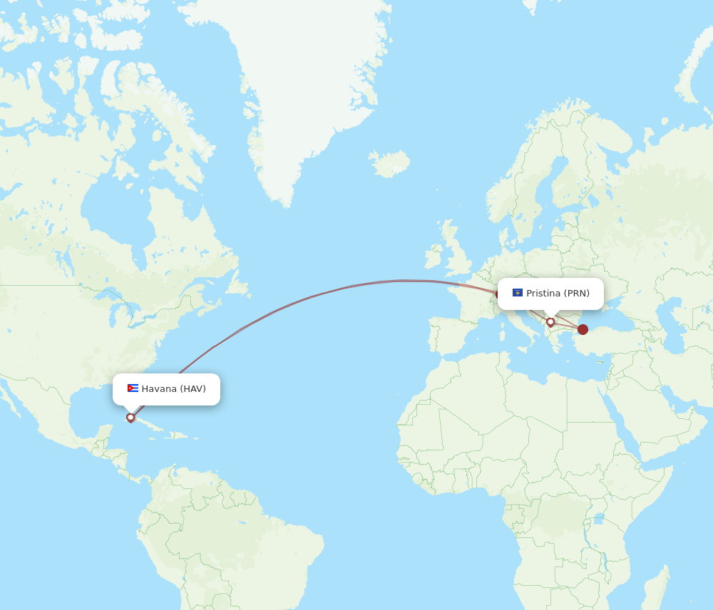 PRN to HAV flights and routes map