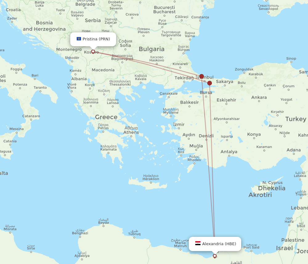 PRN-HBE flight routes