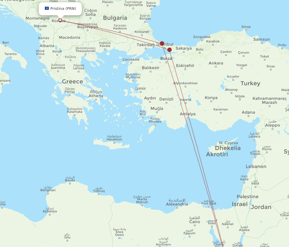 PRN-HRG flight routes